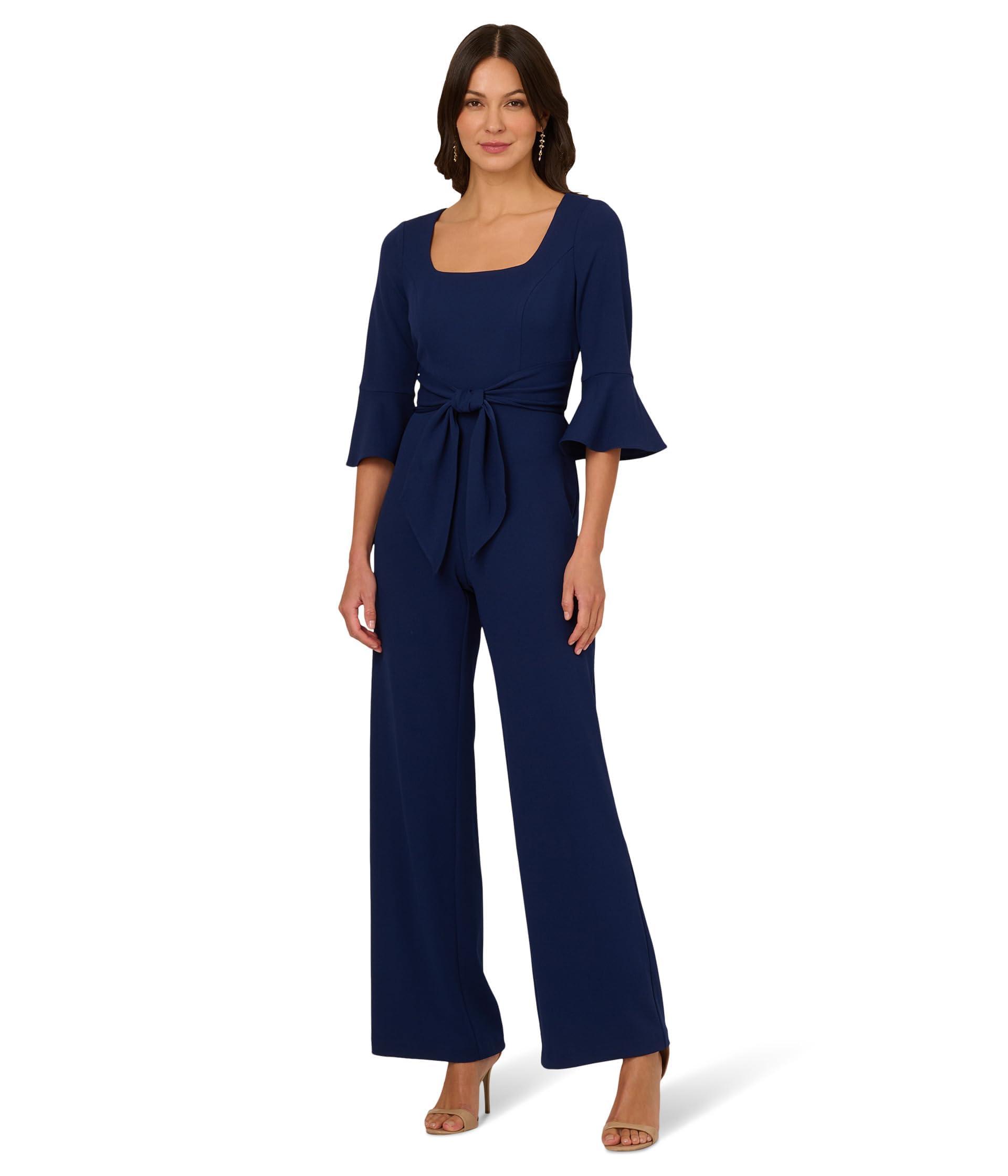 Crepe Tie Adrianna Papell Knit Crepe Jumpsuit Adrianna Papell Midi