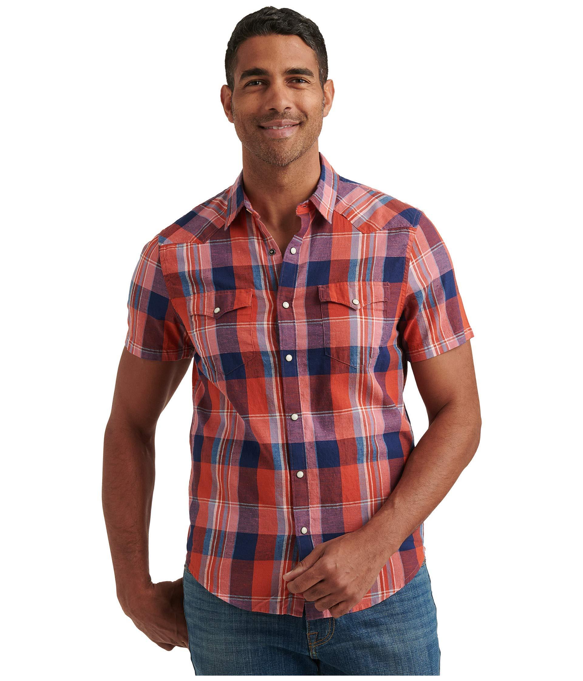 mens red button up short sleeve shirt