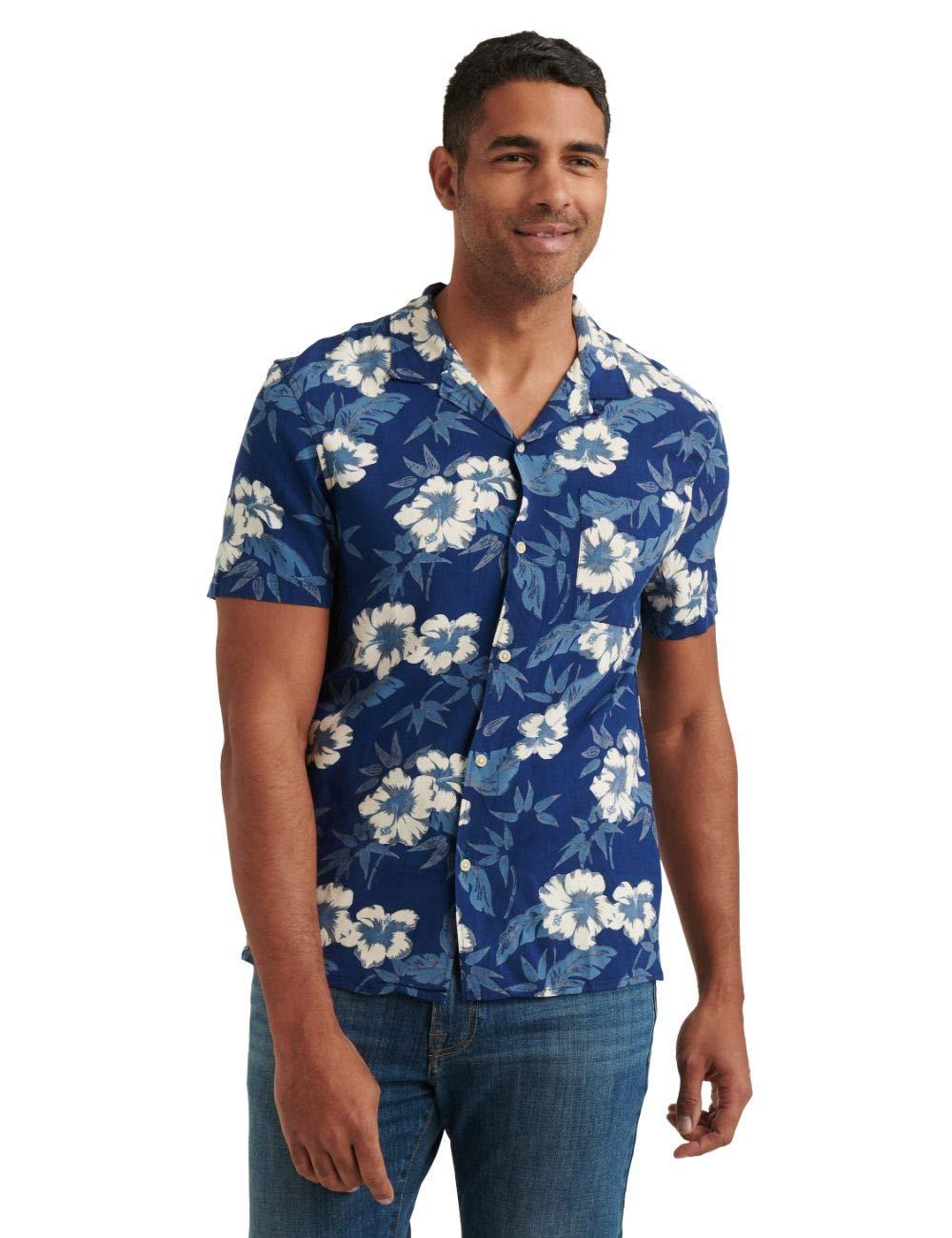 Lucky Brand Short Sleeve Button Up Floral Club Collar Shirt in Blue ...