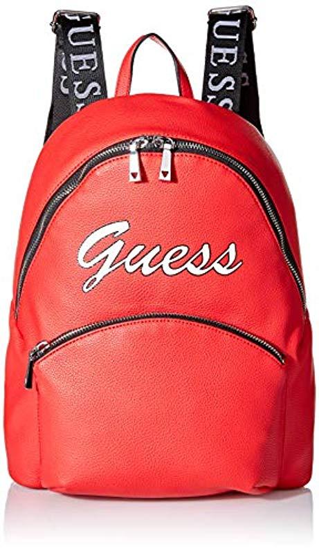 guess red leather backpack