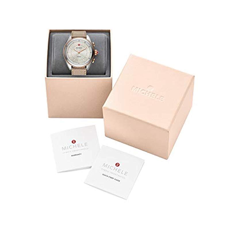 Michele Hybrid Smartwatch Stainless Steel Quartz Watch With Leather-lizard Strap, Pink, 17.8
