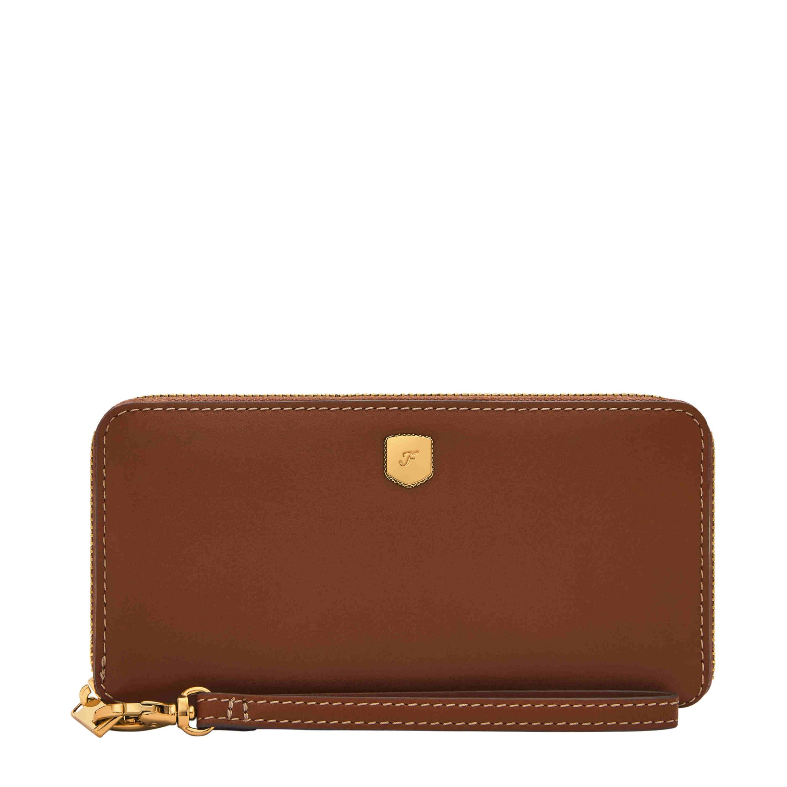 Fossil Lennox Leather Zip Around Clutch Wallet in Brown Lyst
