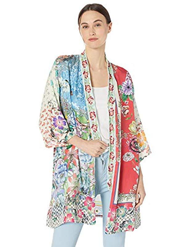 Johnny Was Embroidered Trim Kimono in Blue - Lyst