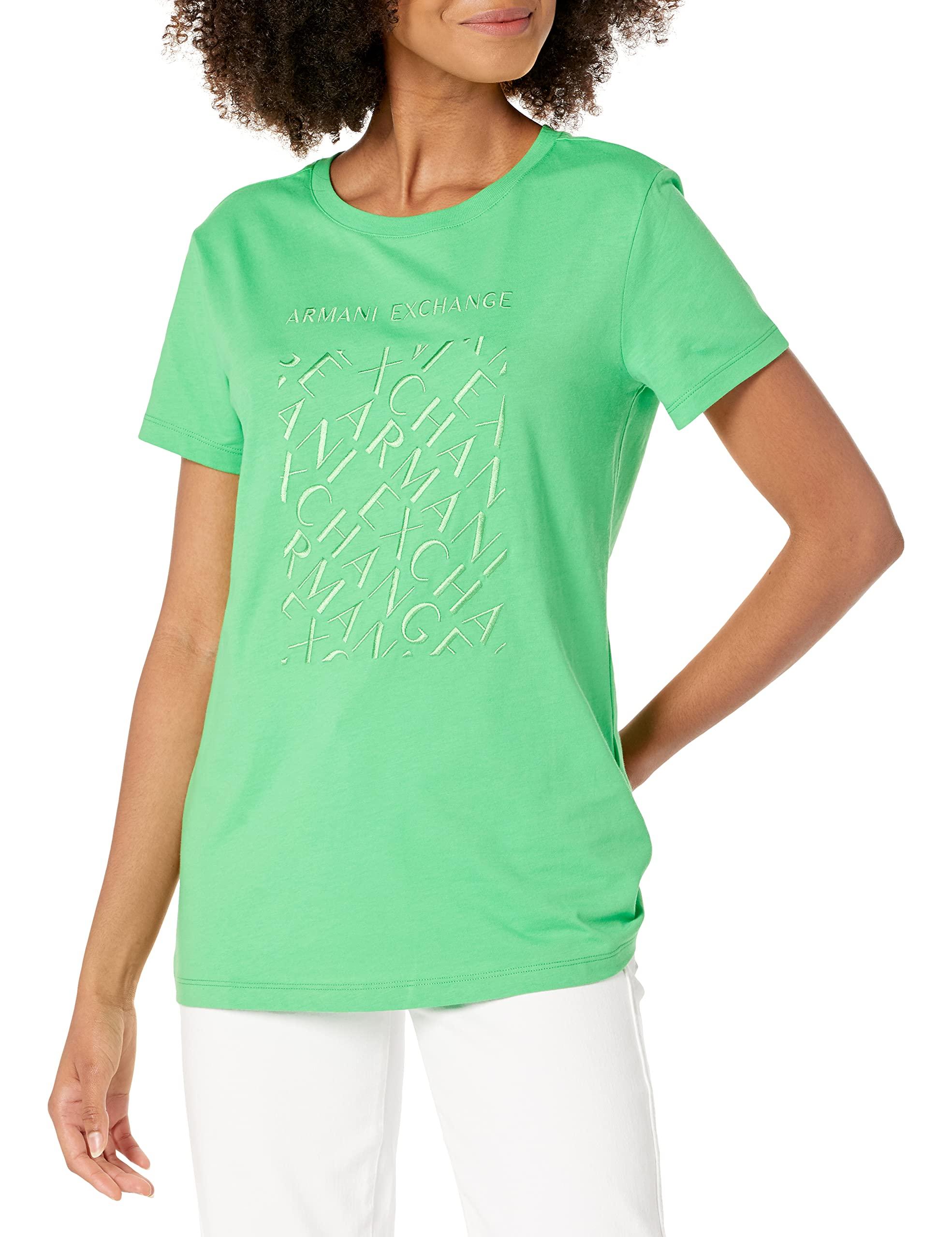 Armani Exchange | Womens Embroidered Slnted Logo Box T-shirt T Shirt in  Green | Lyst