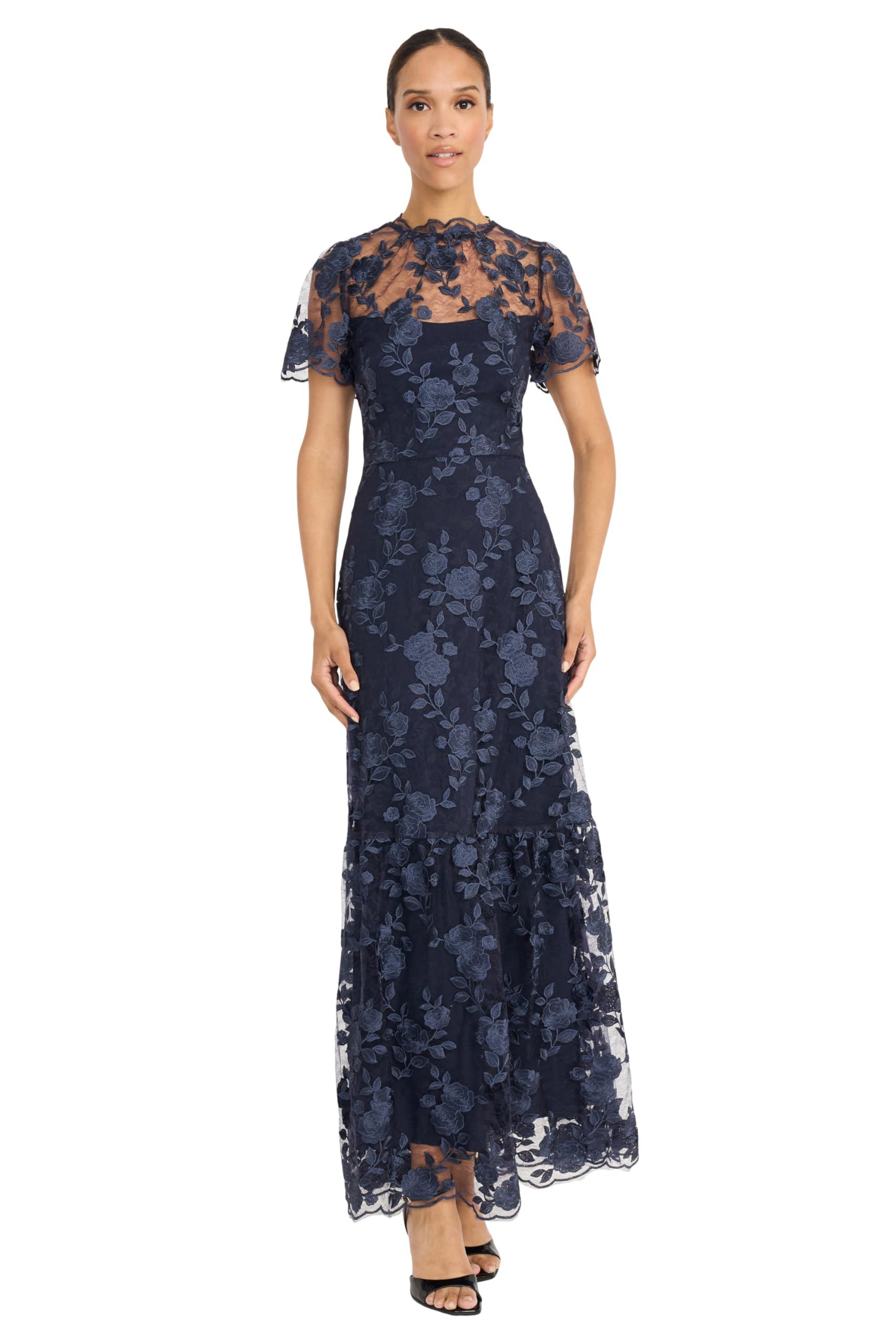 Wedding Dress Marchesa Blue Floral Dress Rickie Freeman For Teri Jon Off-Shoulder Floral-Embroidered Tulle Wedding Dress Marchesa Blue Floral Dress Rickie Freeman For Teri Jon Off-Shoulder Floral-Embroidered Tulle