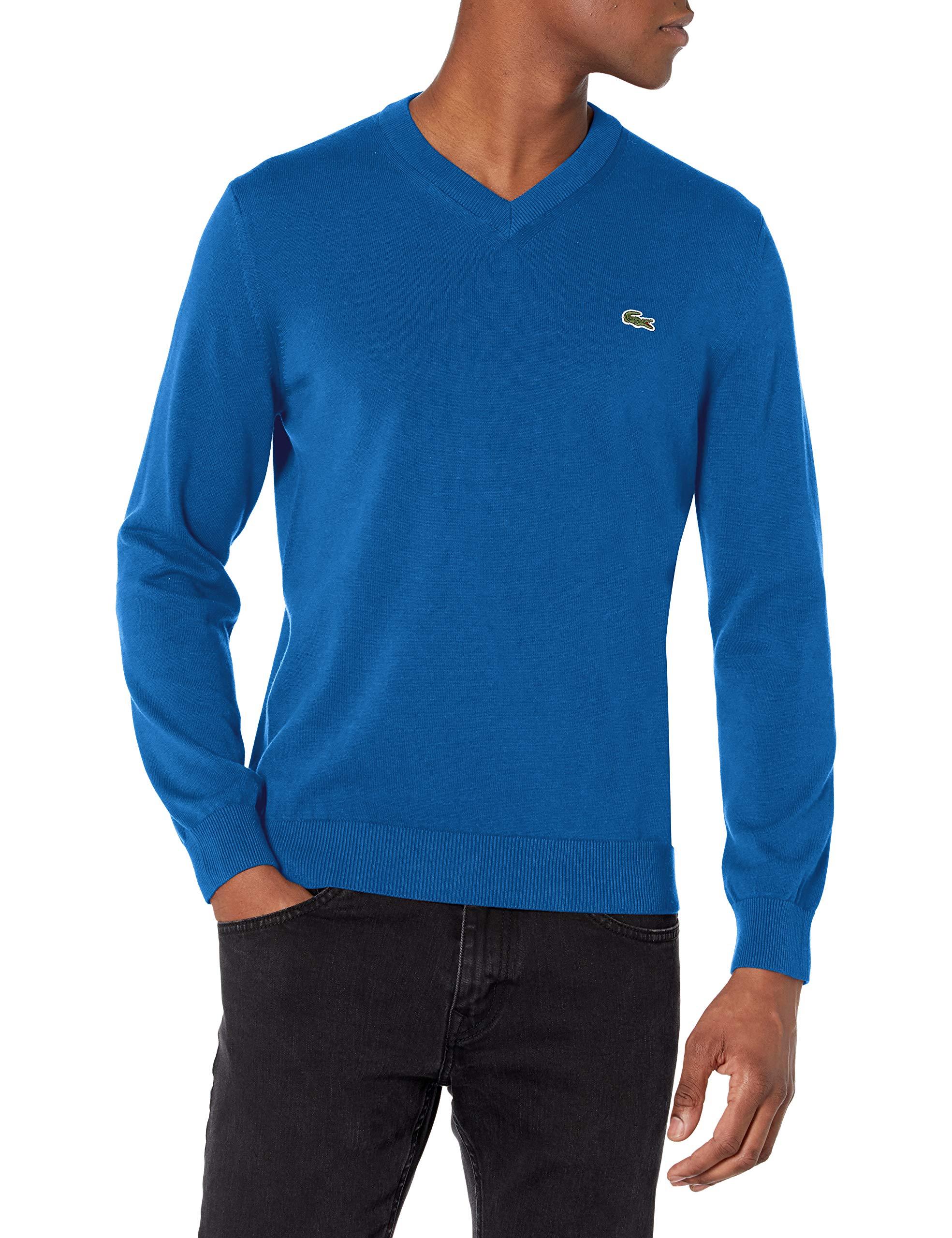 Lacoste Long Sleeve V Neck Cotton Jersey Sweater in Electric (Blue) for ...