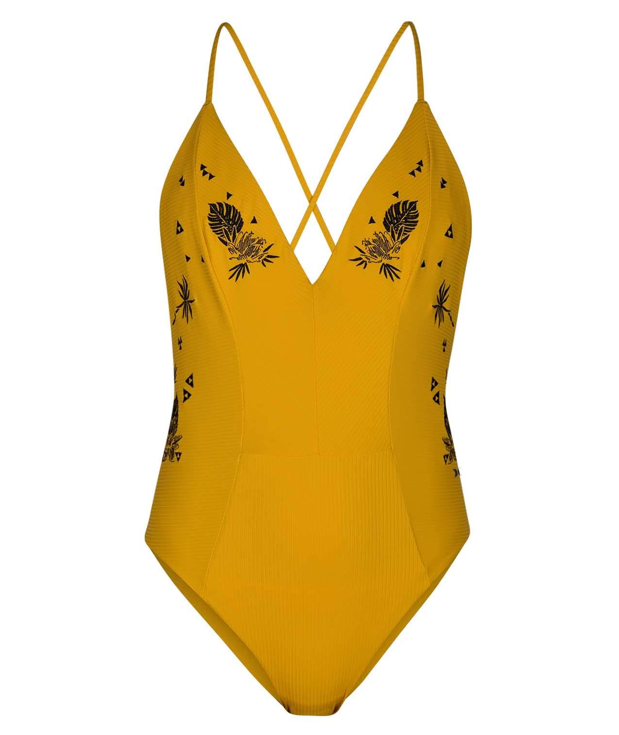 experimenteel Openlijk toezicht houden op Hurley Standard Quick Dry Embroidered Strappy Bathing Suit in Yellow | Lyst