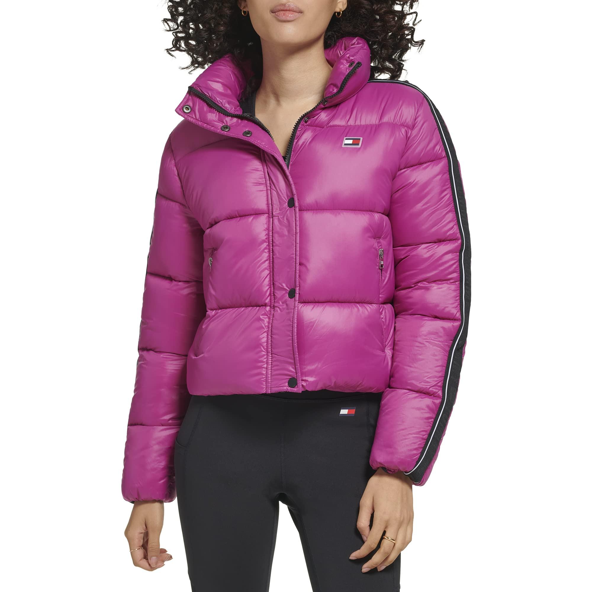 Tommy Hilfiger Cropped Fit Zipper Pockets Puffer Jacket Logo Taping Down Sleeves in Purple Lyst