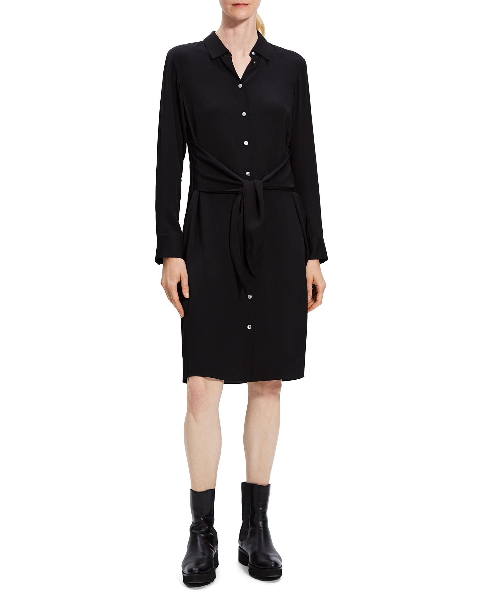 Theory Tie-waist Shirtdress in Black | Lyst