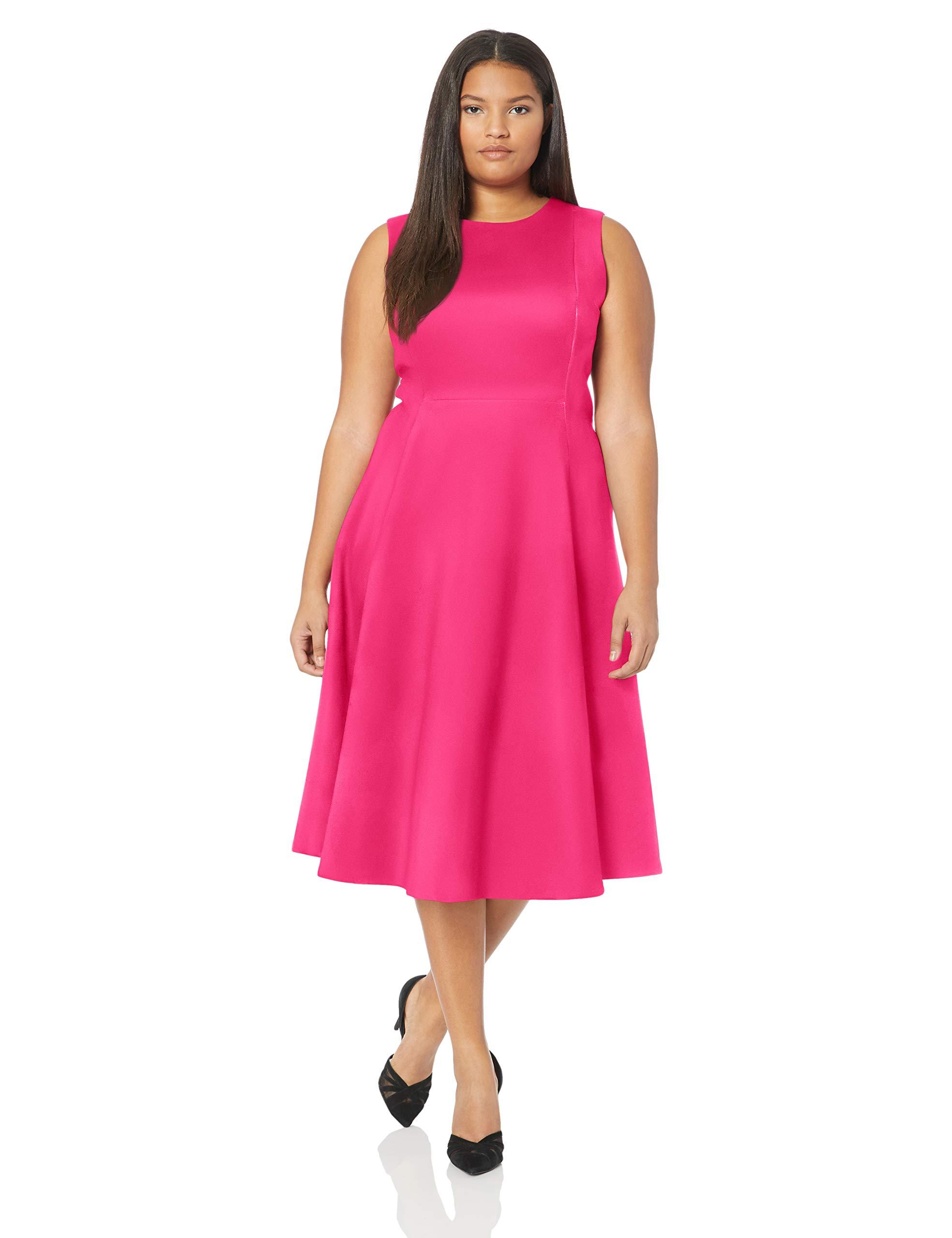 Calvin Klein Size Sleeveless Princess Seamed A Line Midi Dress In Pink