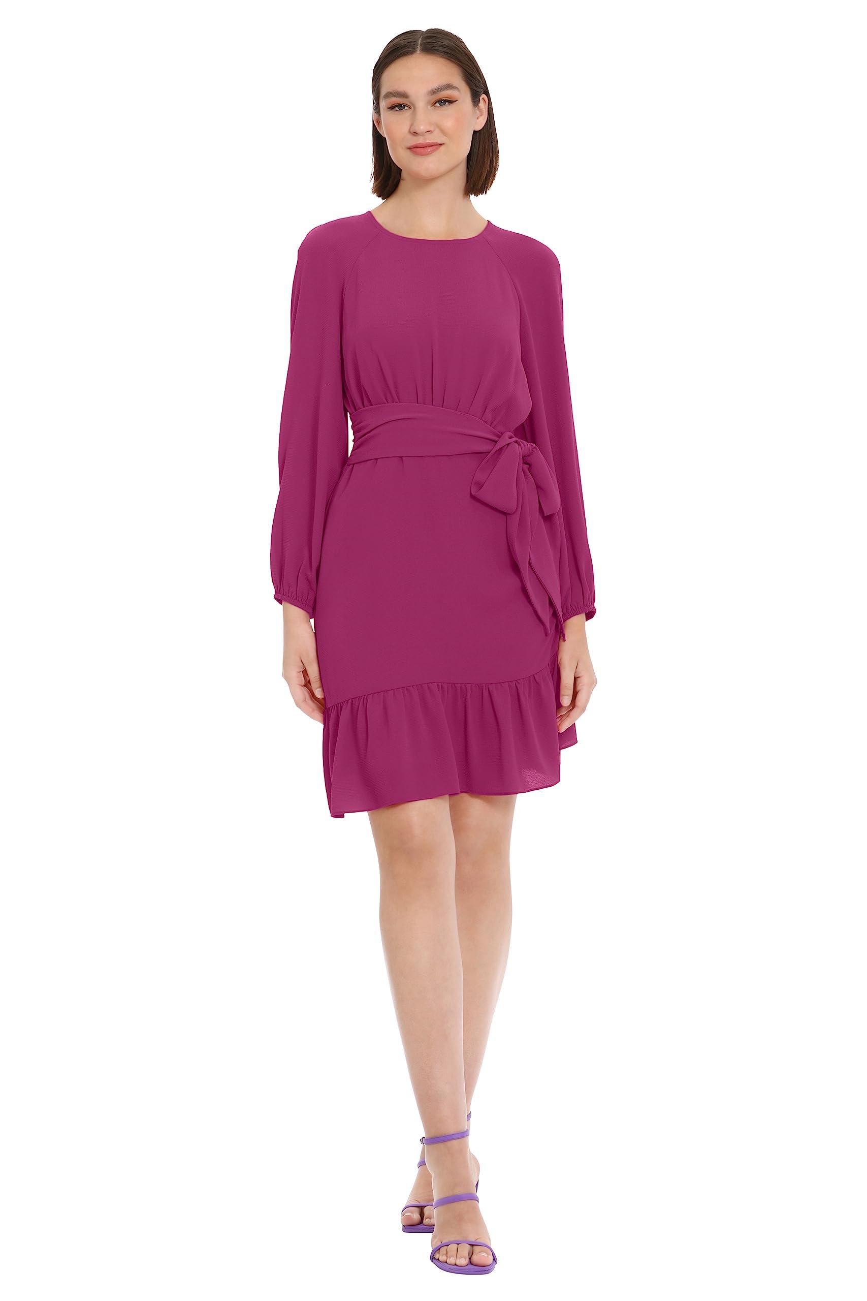 Donna Morgan Long Sleeve Asymmetrical Hem Flounce Dress With Waist Tie  Event Party Occasion Guest Of in Purple | Lyst