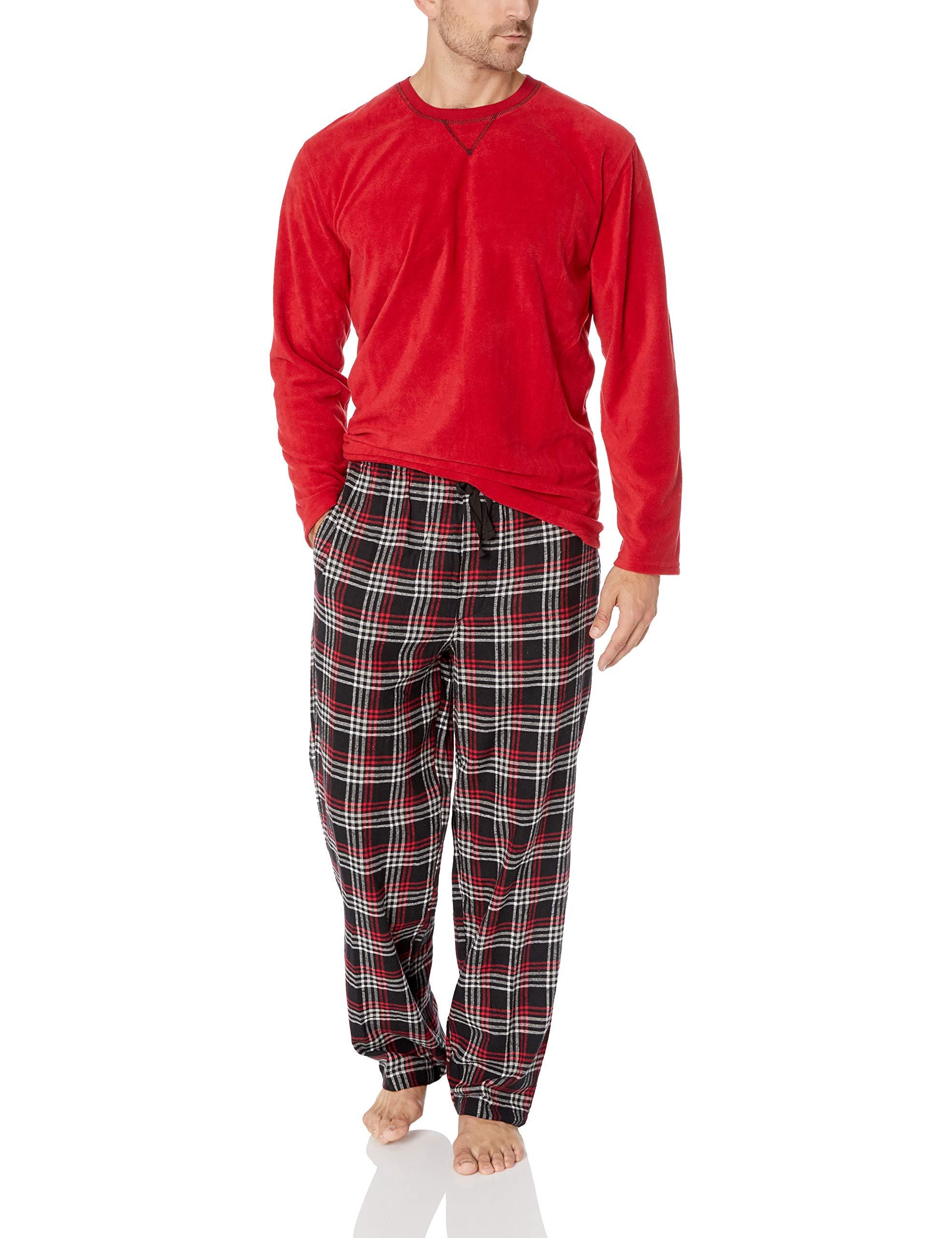 IZOD Mens Yarn-dye Flannel Pant and Microfleece Crew Top Pajama Set