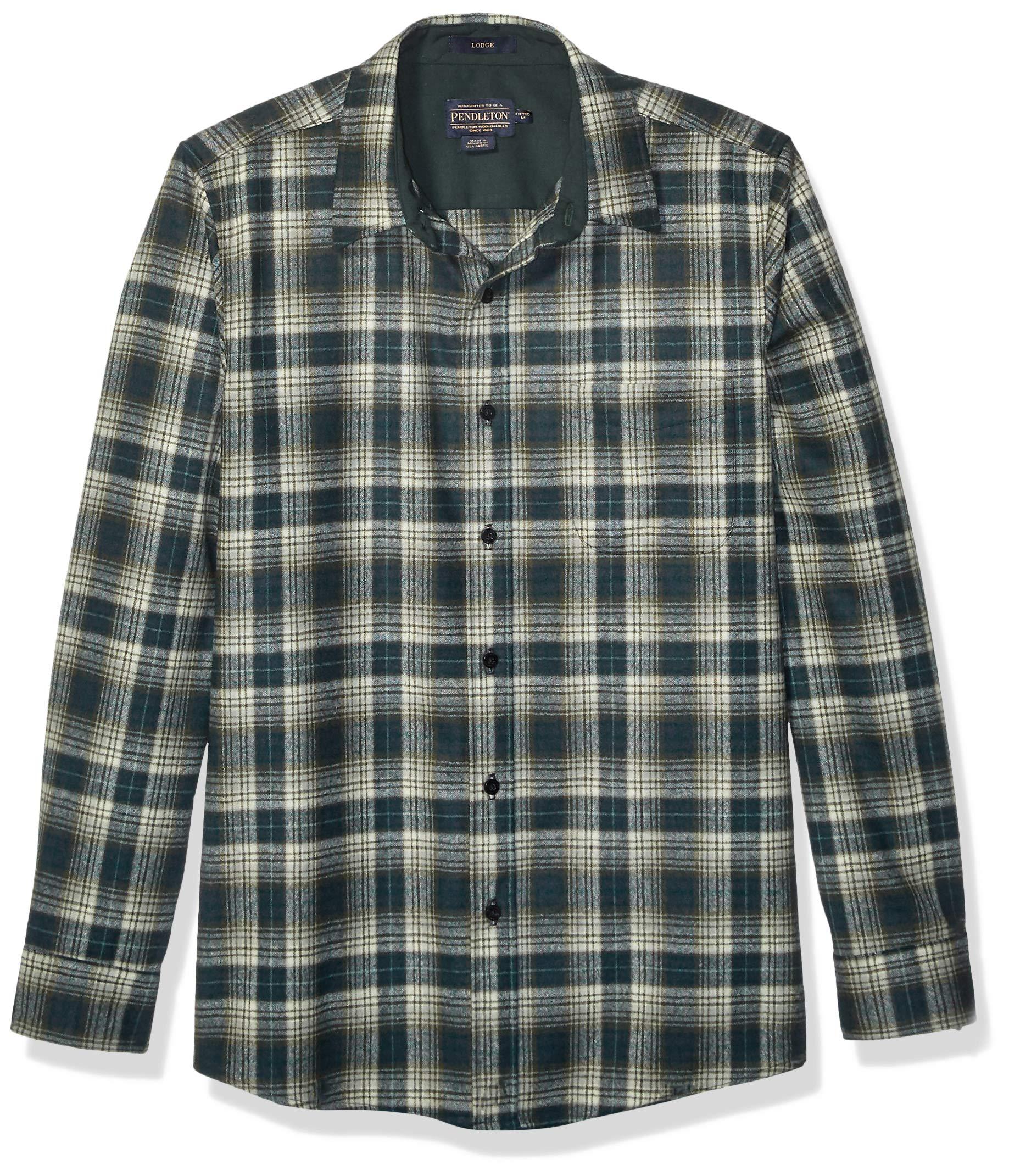 Pendleton Wool Long Sleeve Button Front Fitted Lodge Shirt in Green