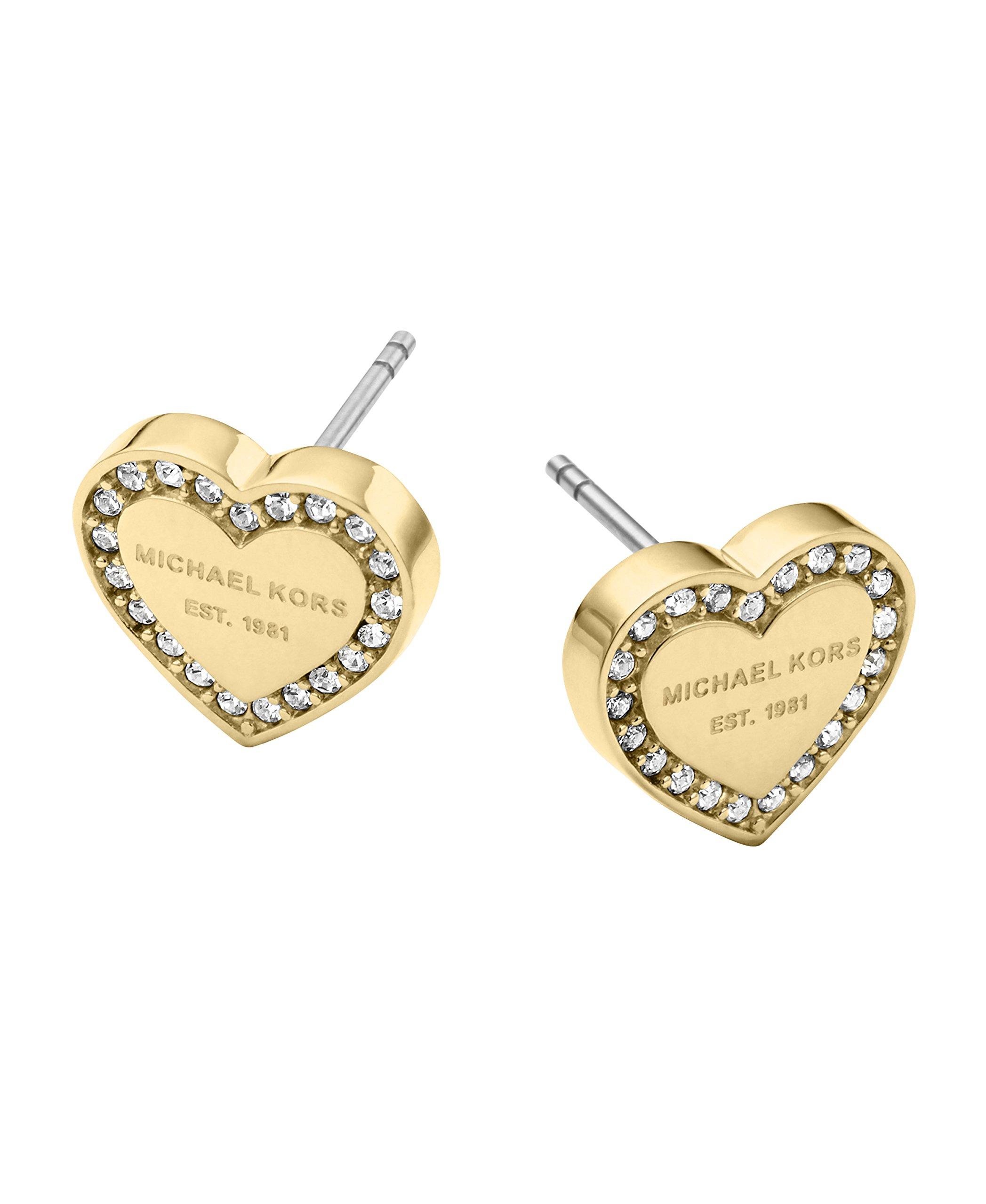 Michael Kors Gold Tone Signature Heart Stud Earrings in Metallic | Lyst