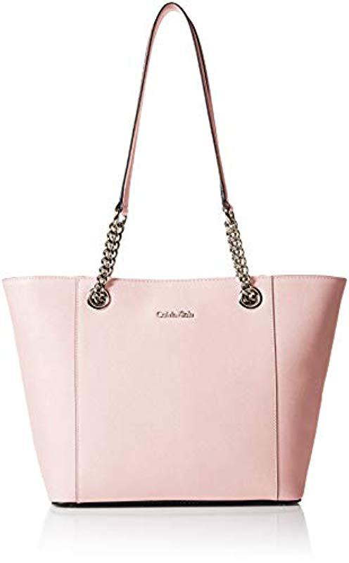 koolhydraat Klas verkeer Calvin Klein Hayden Saffiano Leather Large Tote in Powder Pink (Pink) - Lyst