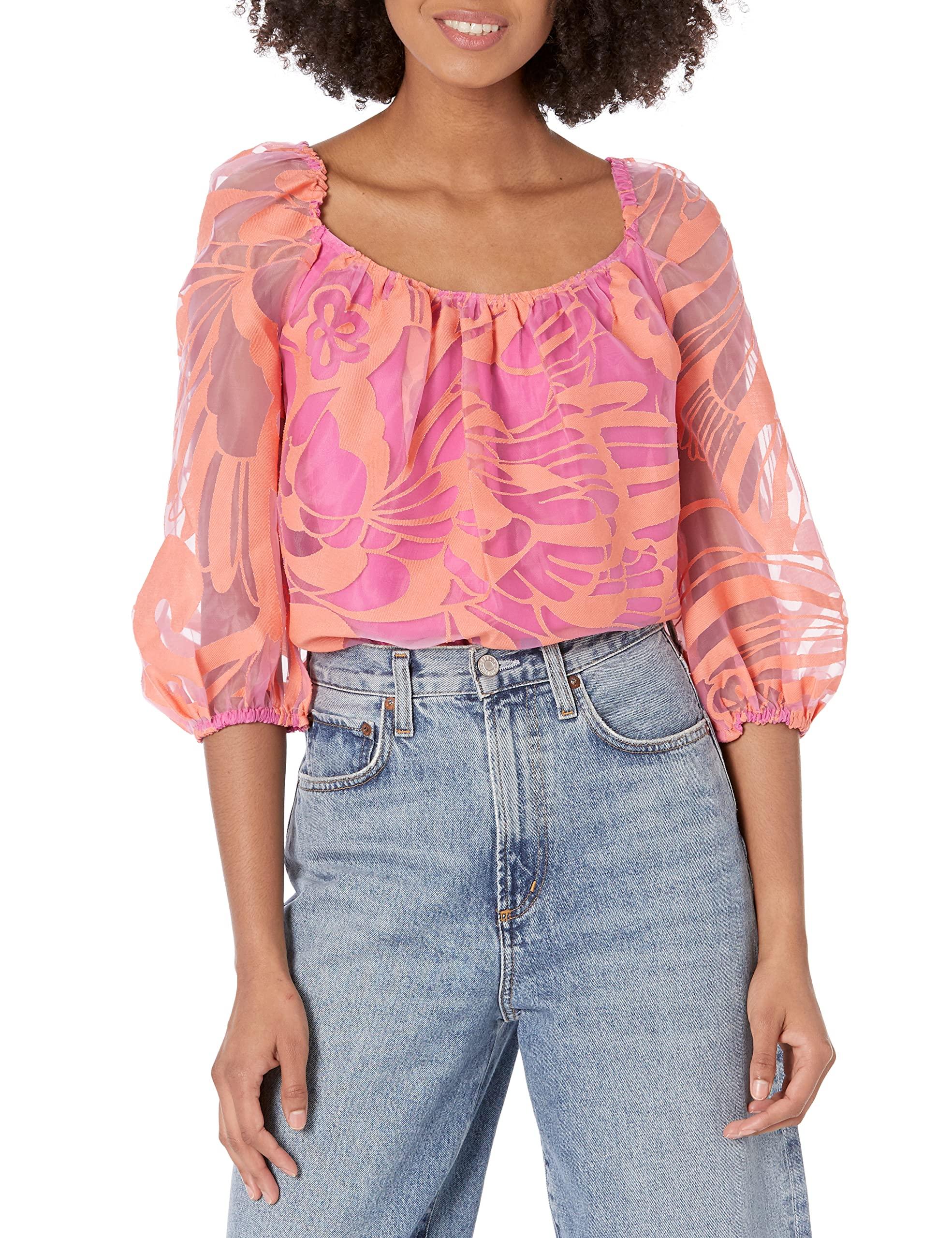 Trina Turk Burnout Puff Sleeve Top in Red Lyst