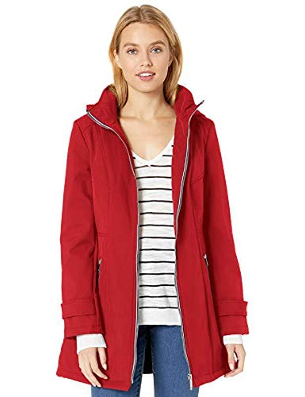 Tommy Hilfiger Soft Shell Rain Jacket With Detachable Hood in Crimson