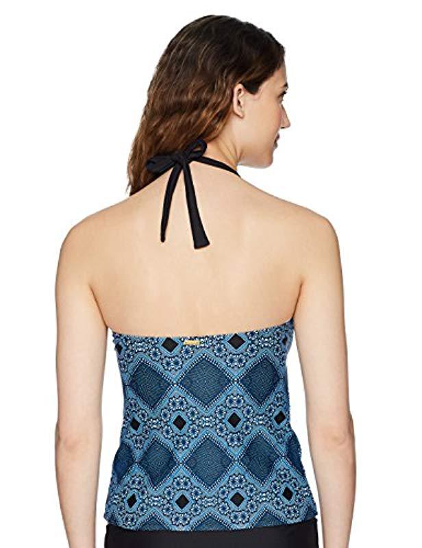 Ellen Tracy Halter Tankini Swimsuit Top in Blue - Save 28% - Lyst