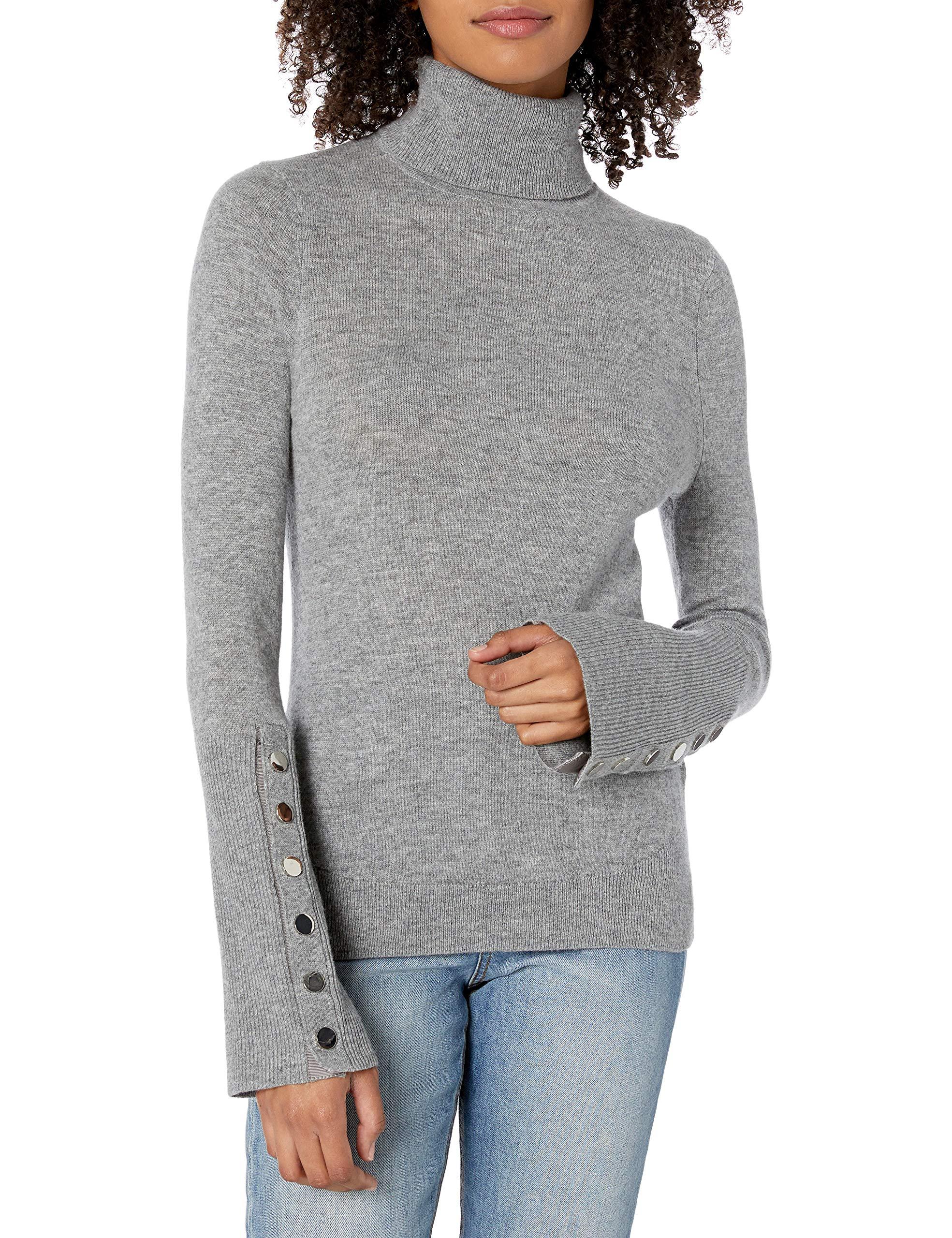 Ramy Brook Womens Kathy Button Sleeve Turtleneck Sweater