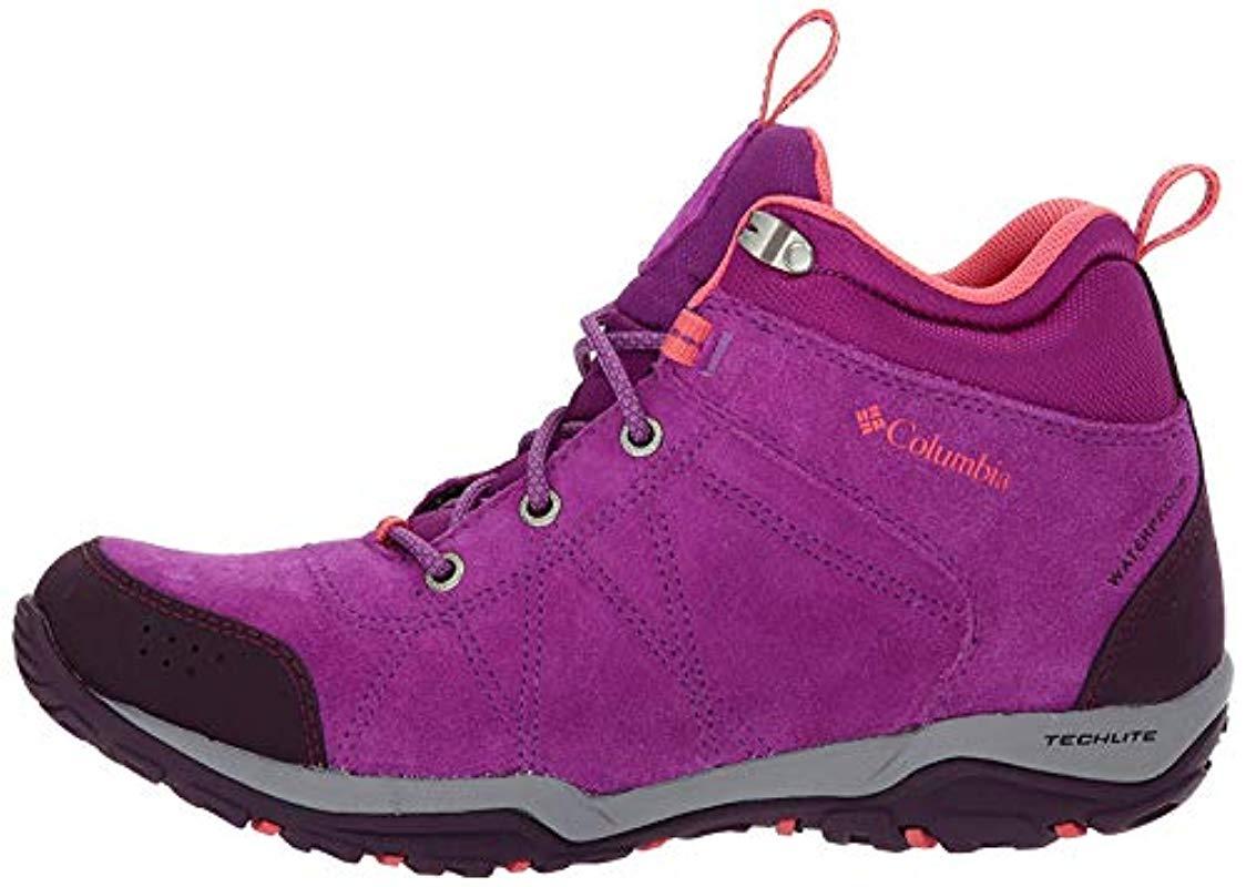 Columbia Suede Fire Venture Mid Waterproof Hiking Boot in Purple - Lyst