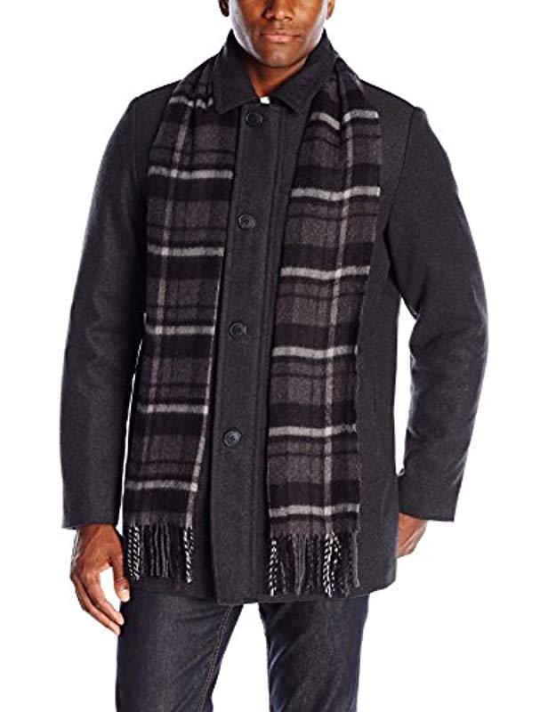 Dockers Weston Wool Blend Car Coat With Scarf (standard & Bigtall Sizes) in Charcoal (Gray) for