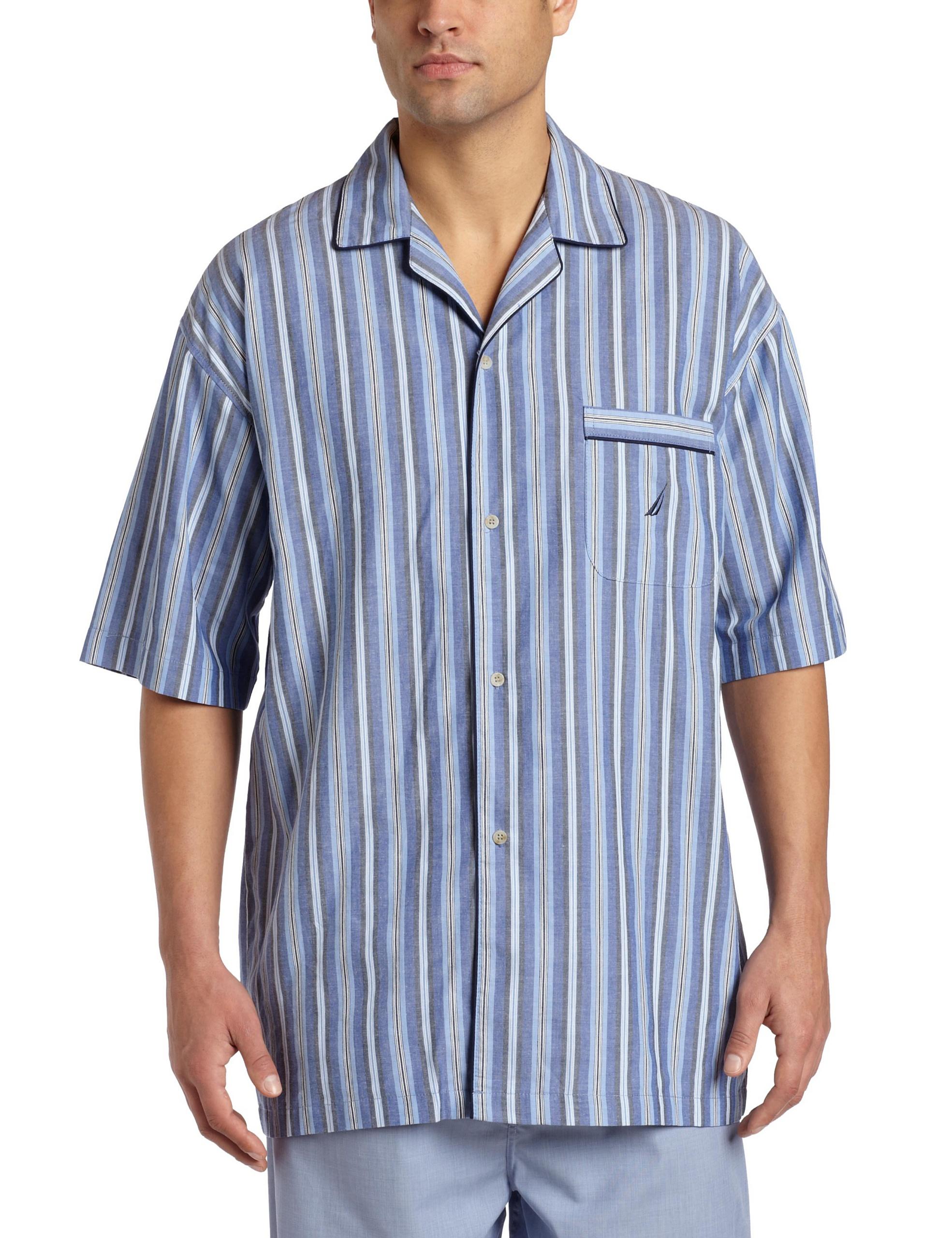 Nautica Short Sleeve 100 Cotton Soft Woven Button Down Pajama Top in