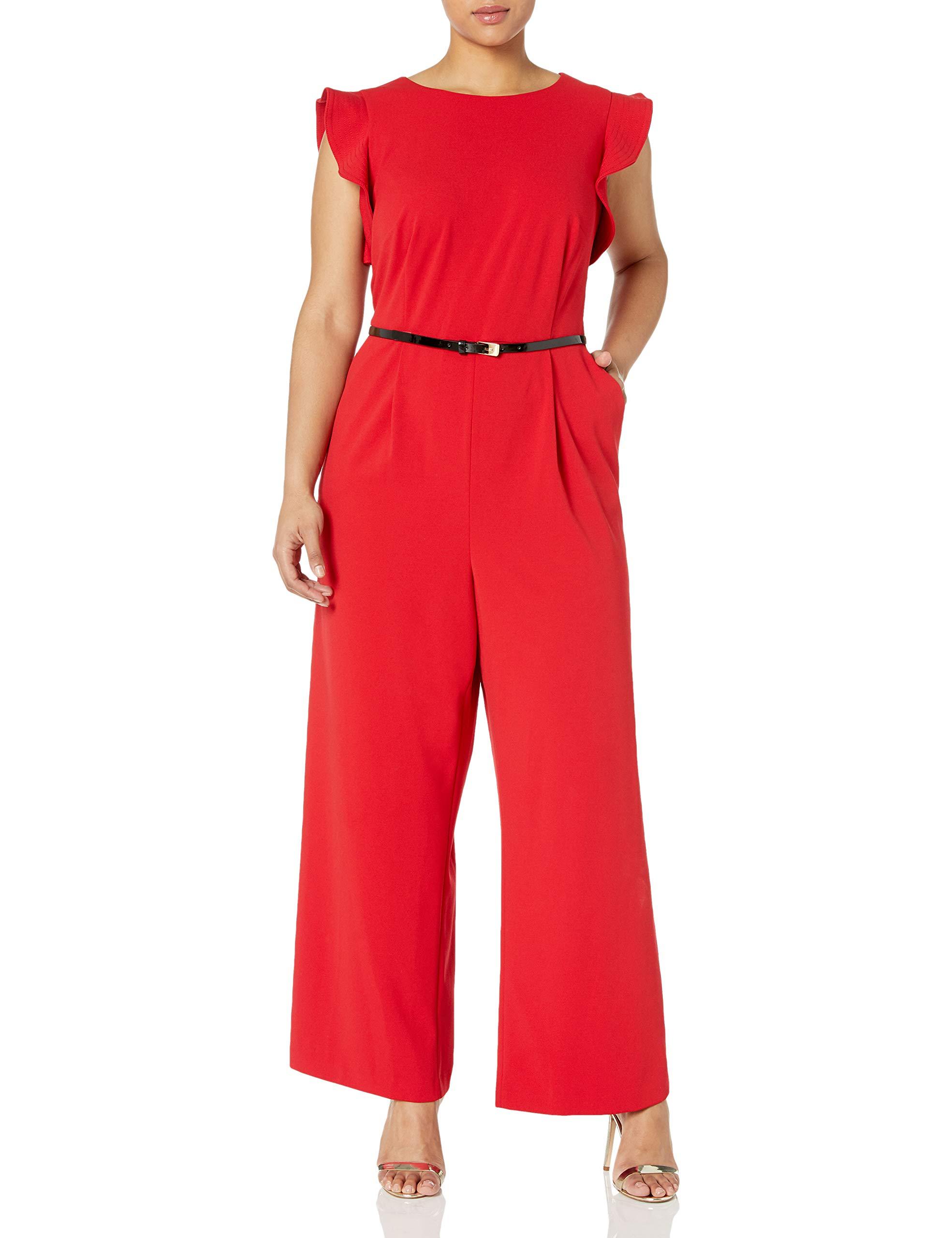 calvin klein ruffle sleeve jumpsuit
