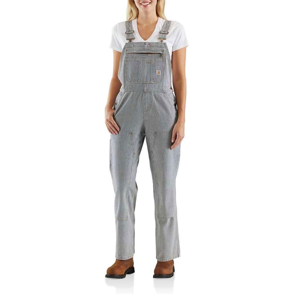 Carhartt Brewster Double Front Railroad Striped Bib Overalls in Gray
