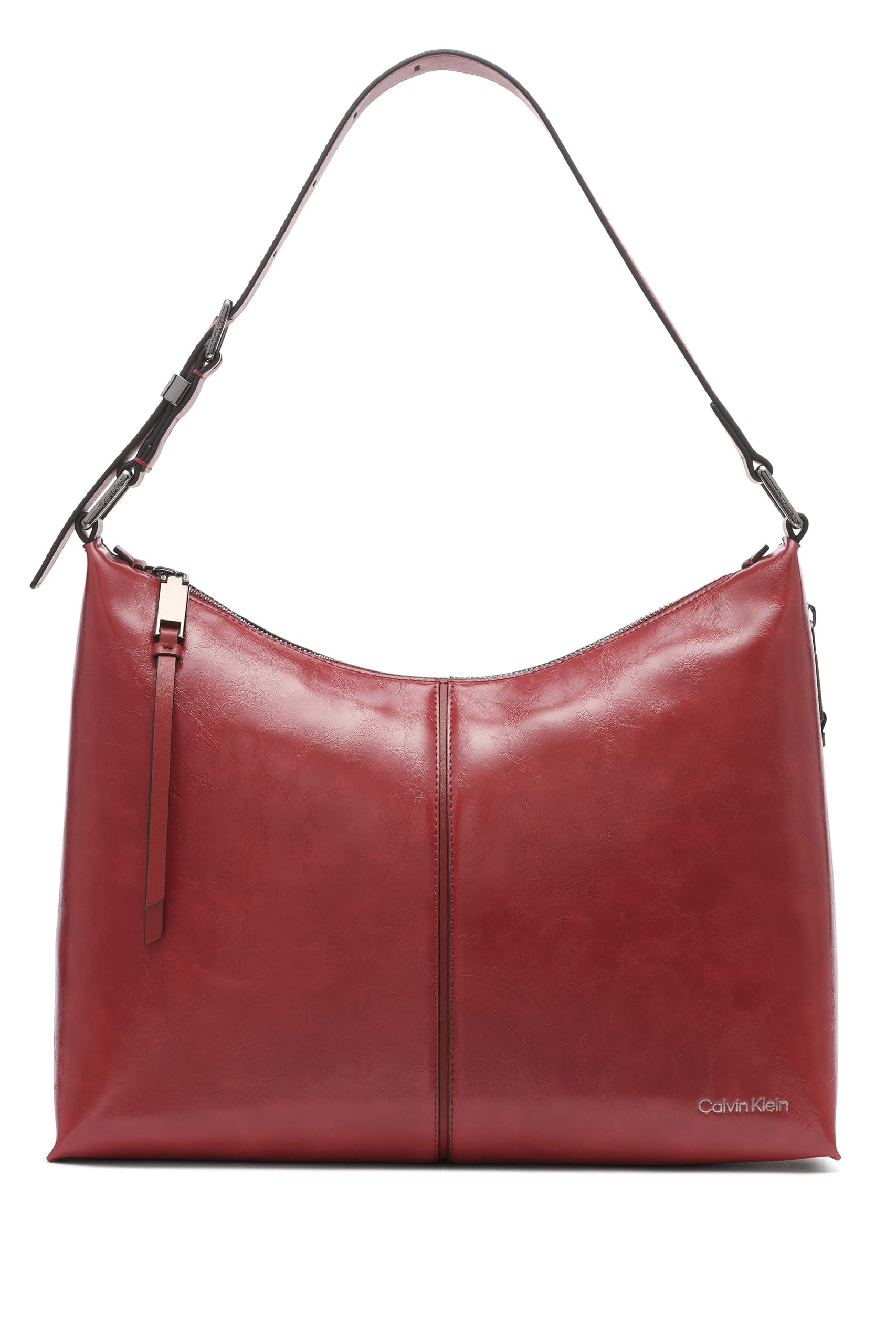 Calvin Klein Max Top Zip Hobo Shoulder Bag in Red
