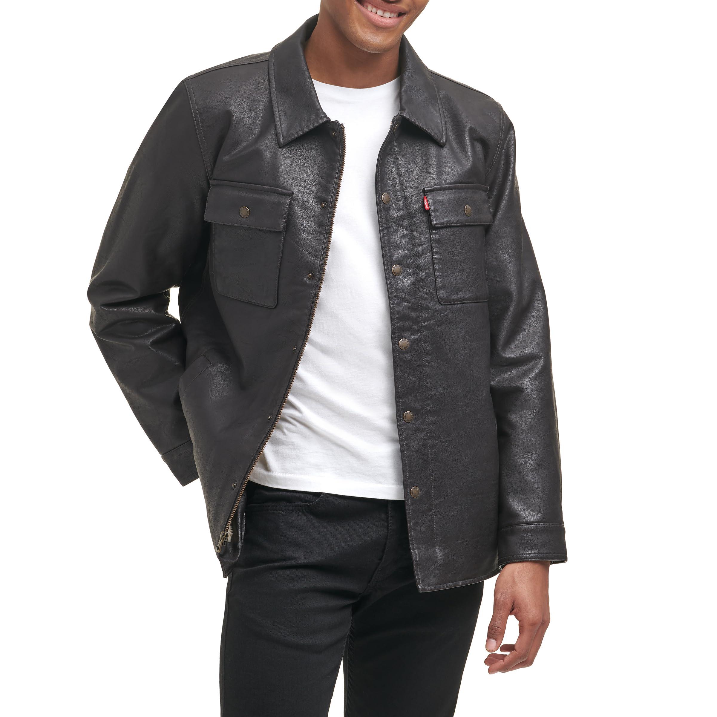 Levi s Buffed Cow Faux Leather Hooded Trucker Jacket in Black for Men Lyst