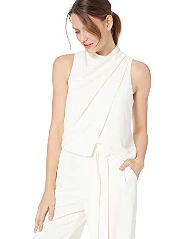 Halston Sleeveless Cowl Drape Jumpsuit W Sash in White | Lyst