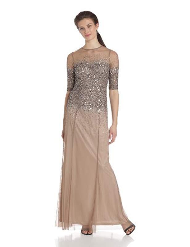 Adrianna Papell 3/4 Sleeve Beaded Illusion Gown With Sweetheart Neckline |  Lyst