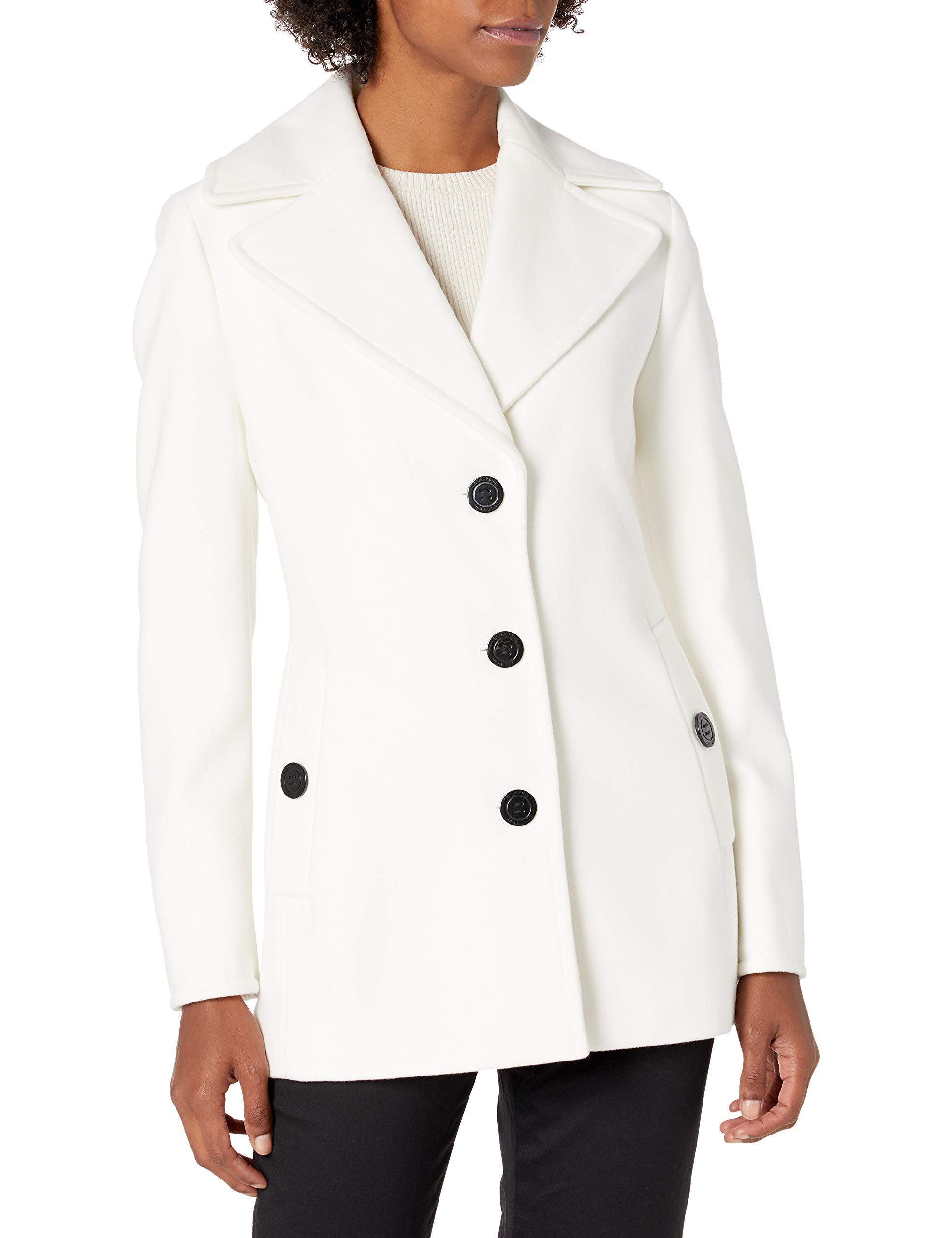 Calvin Klein S Single Breasted Faux Wool Peacoat in White Lyst