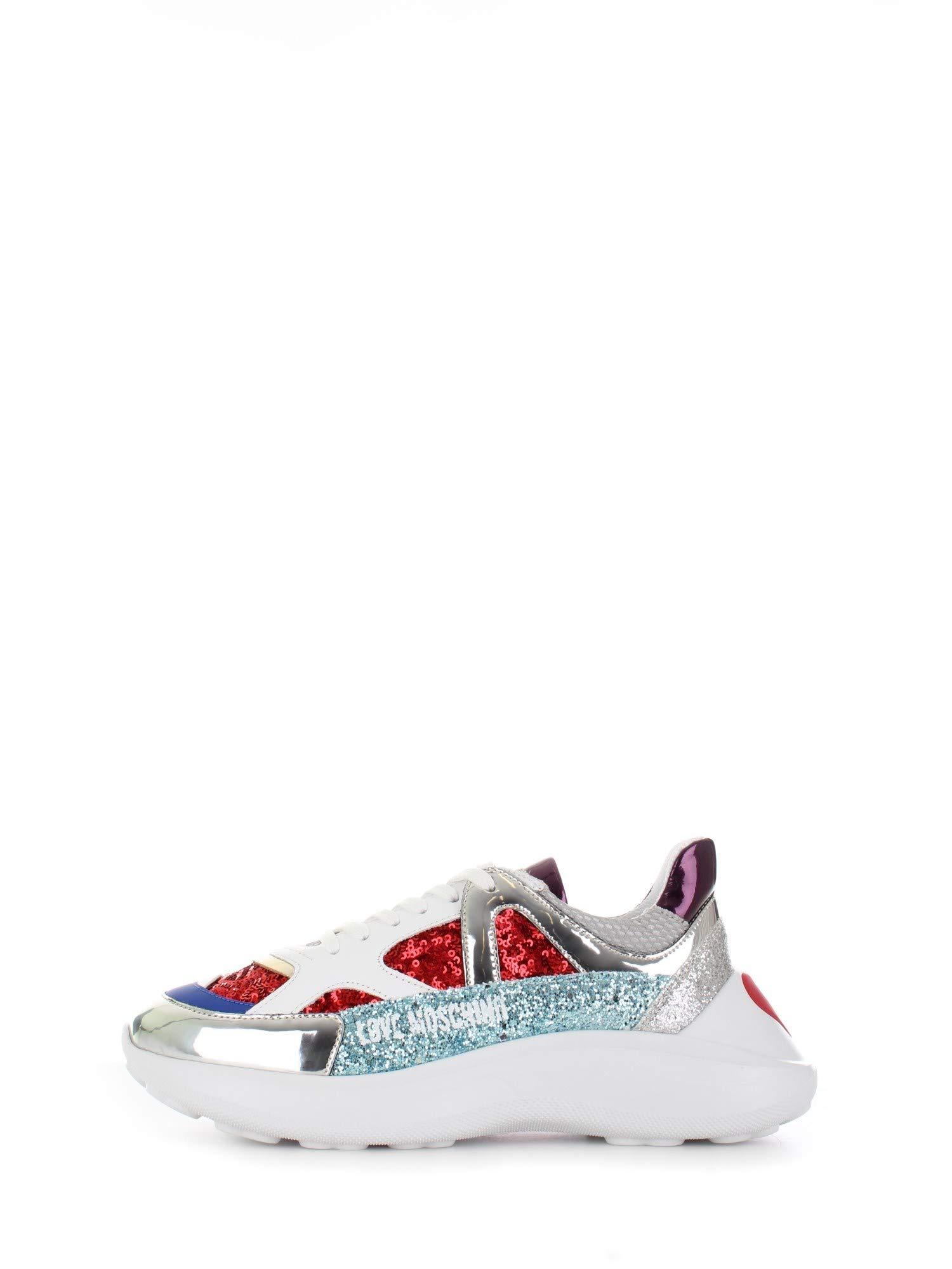 MOSCHINO Scarpe Donna Love Sneaker Fondo Zeppa Running Pelle Con Paillettes  e Glitter DS20MO08 Love Moschino en coloris Blanc - 27 % de réduction | Lyst
