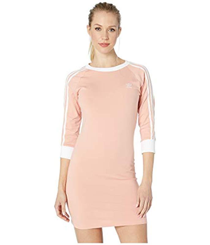 adidas 3 stripe dress pink