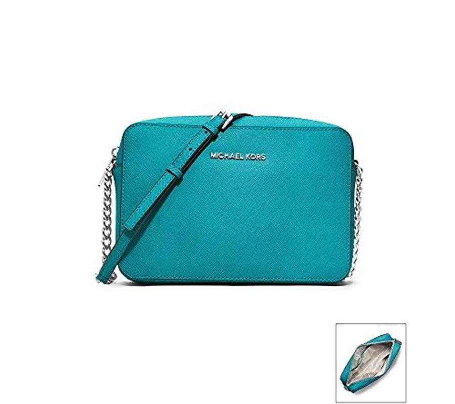 Michael Kors Jet Set Large Saffiano Leather Crossbody Bag in Turquoise  (Blue) | Lyst
