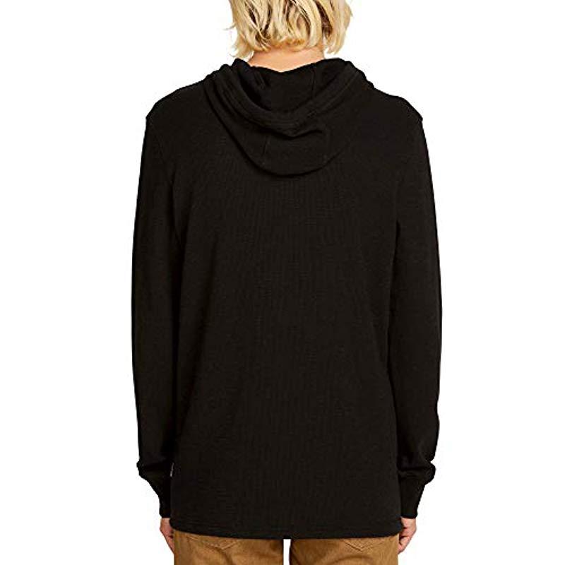 Cotton Murphy Long Sleeve Hooded Thermal Shirt in Black for Men