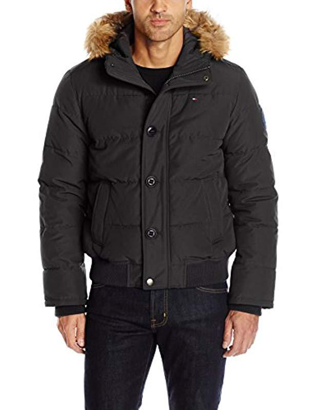 Tommy Hilfiger Arctic Cloth Quilted Snorkel Bomber With Removable Faux Fur  Trimmed Hood in Black for Men | Lyst
