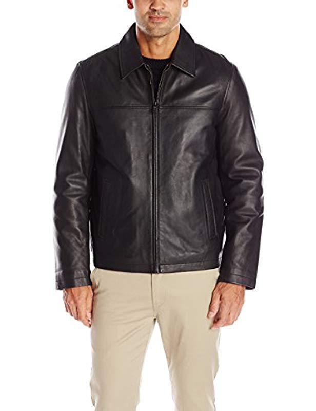 Tommy Hilfiger Smooth Lamb Laydown Collar Open Bottom Leather Jacket in Black for |