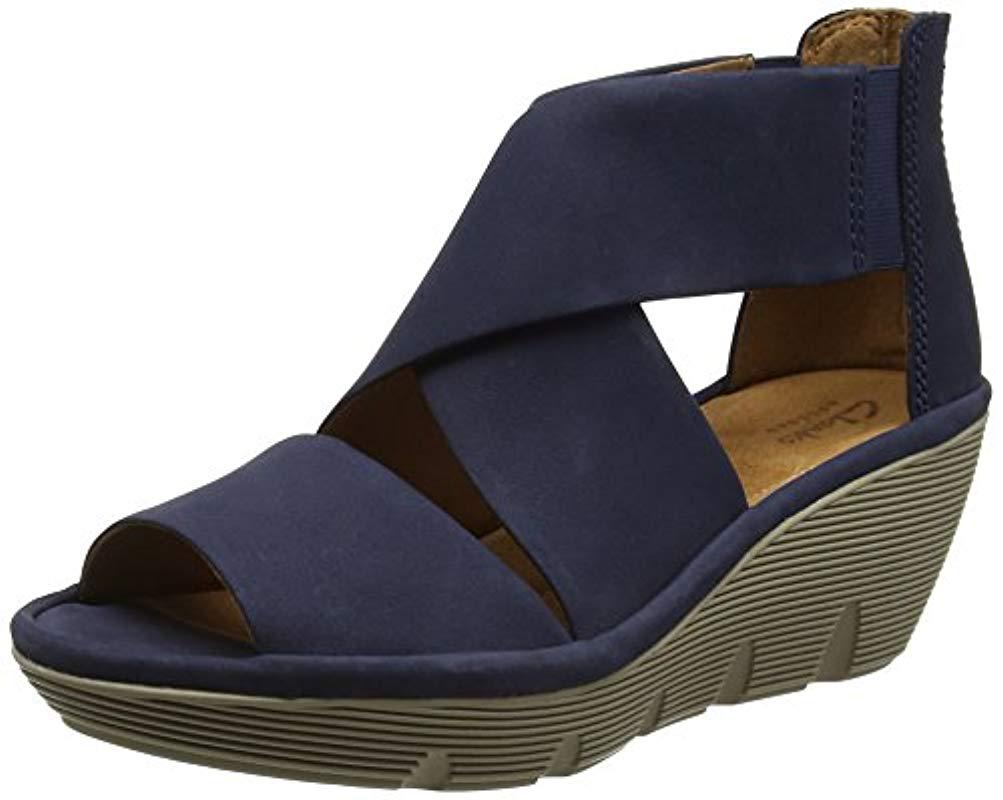 Clarks Rubber Clarene Glamor Wedge Heels Sandals in Blue (Navy Nubuck)  (Blue) | Lyst UK