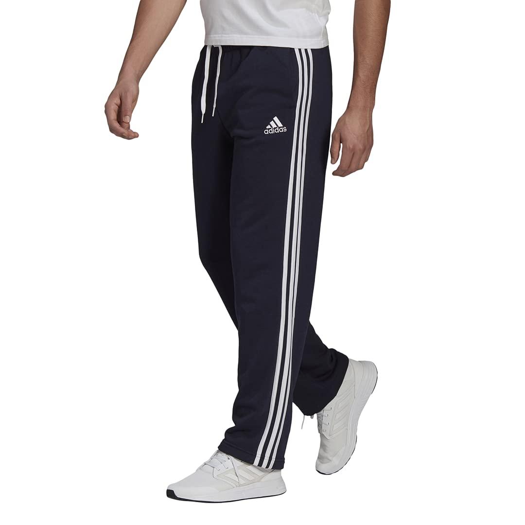 adidas Essentials Fleece Open Hem 3-stripes Pants in Black for Men | Lyst