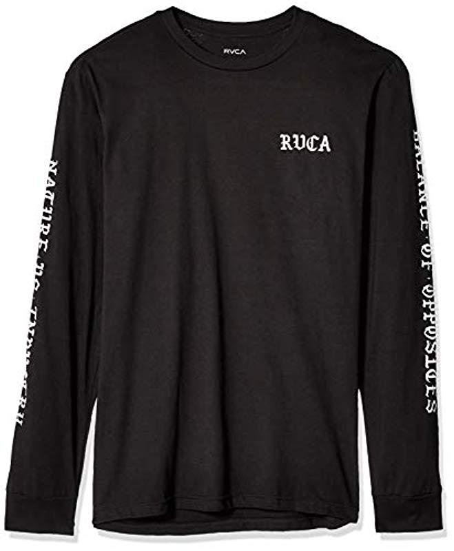 Rvca RVCA LINES Midnight Blue Yellow Screenprint L//S Standard Fit Men/'s T-Shirt