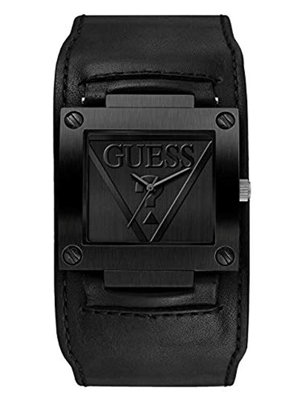 Guess Black Genuine Leather Cuff Watch. Color: Black | Lyst