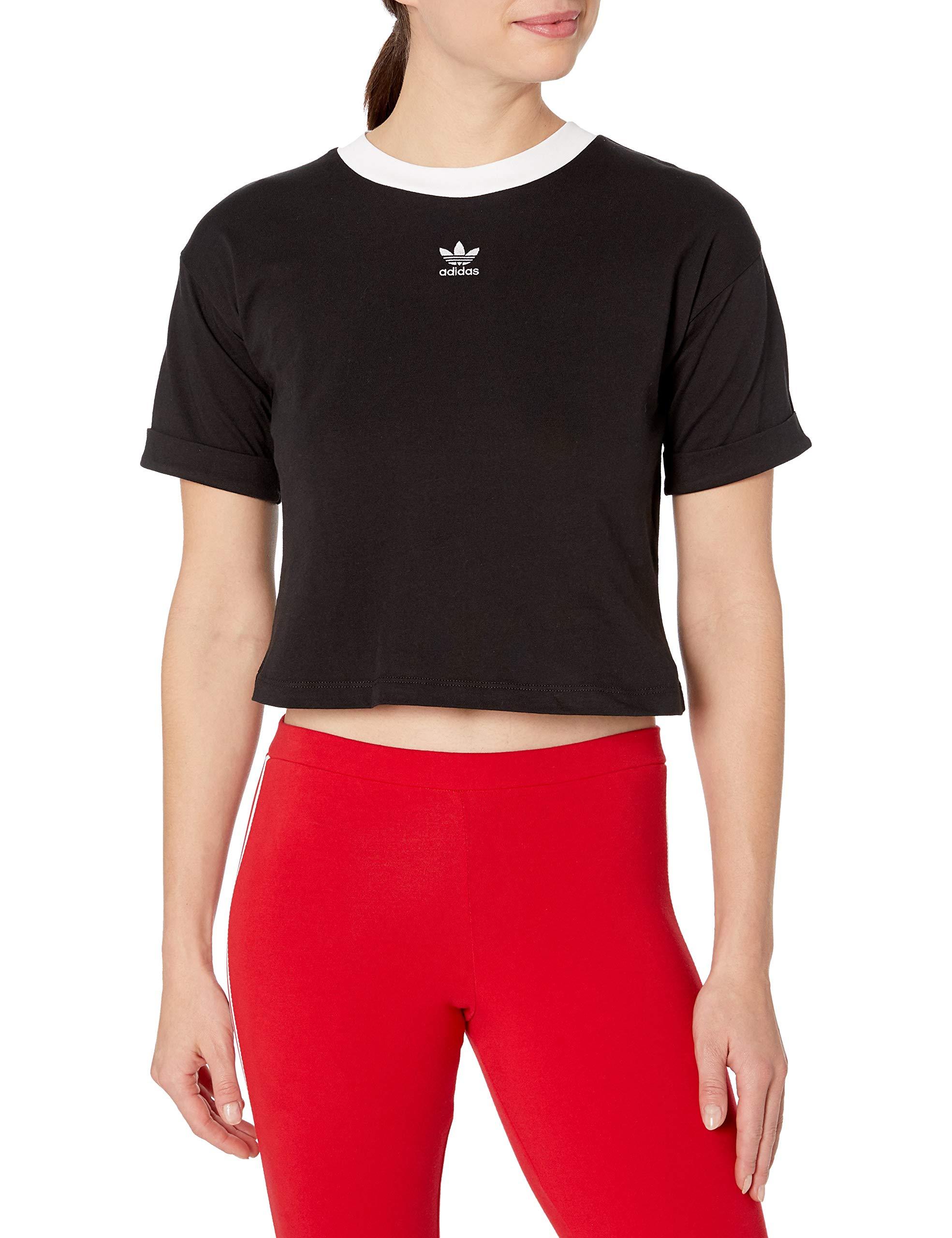 adidas Originals Womens Crop Top Black/white Xxsmall Lyst