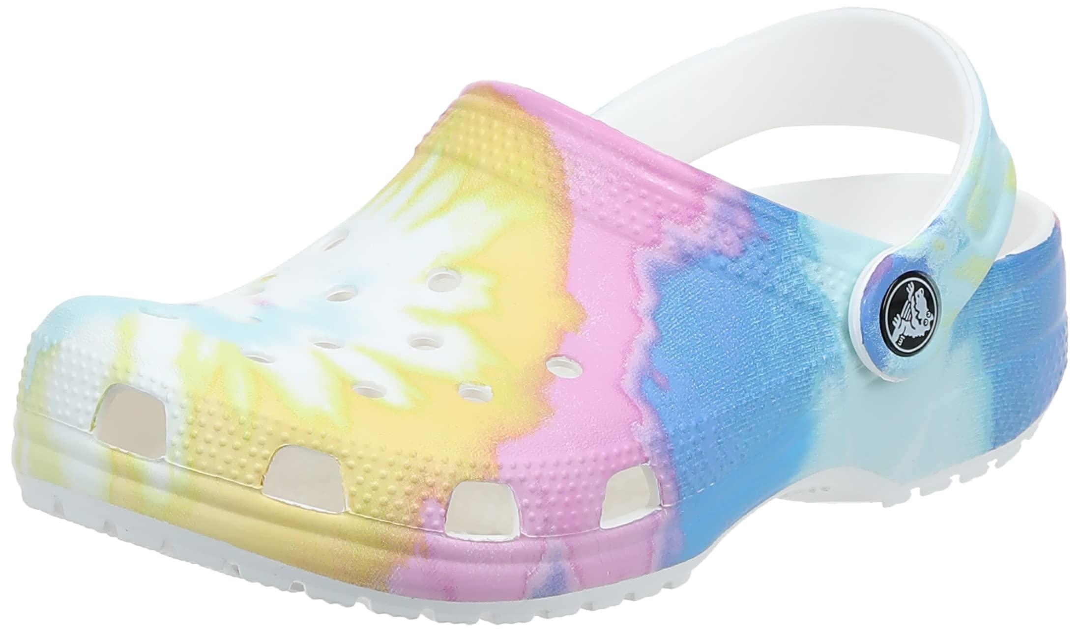 blue and white crocs tie dye