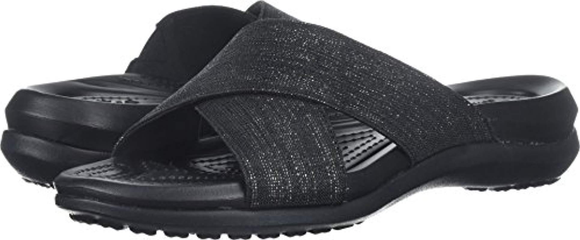 Crocs Womens Capri Shimmer Cross-Band Sandal Flat Sandal