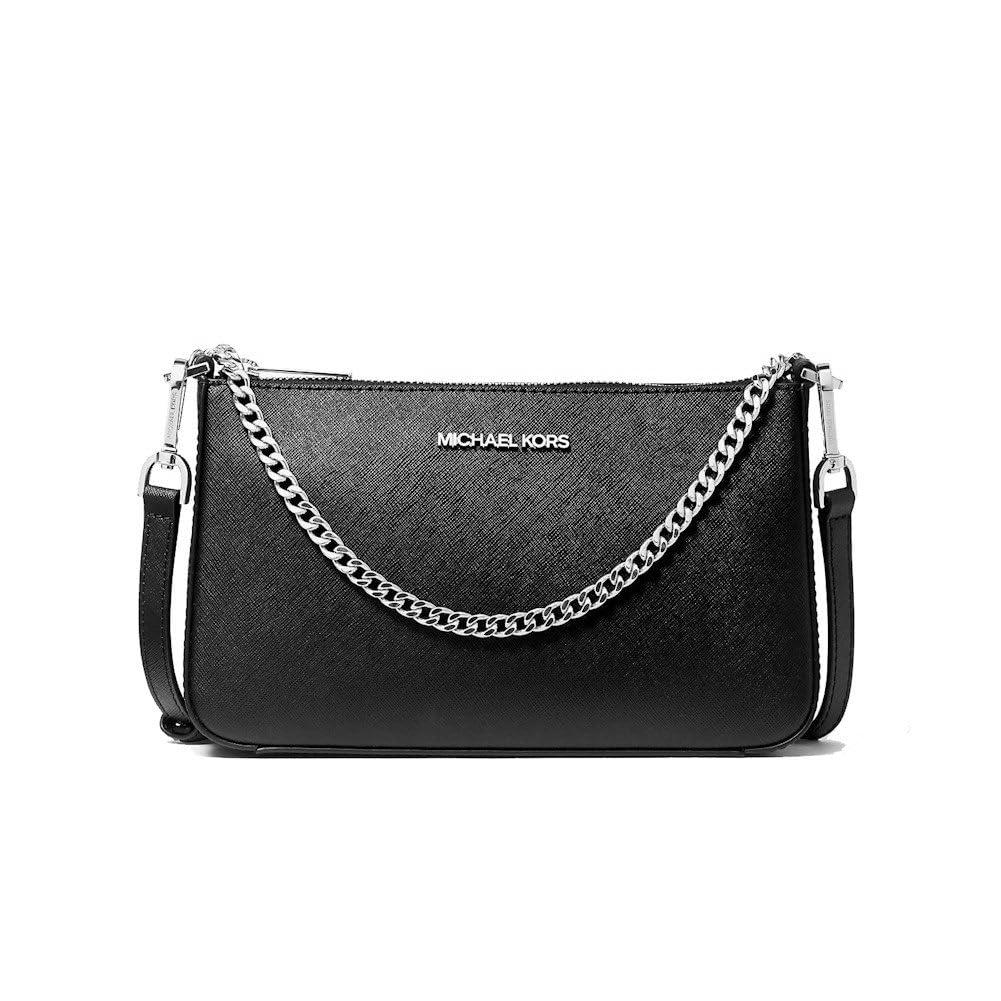 Michael Kors Jet Set Medium Chain Shoulder Bag Crossbody Bag Black Saffiano Leather Pouchette Silver Tone Lyst UK