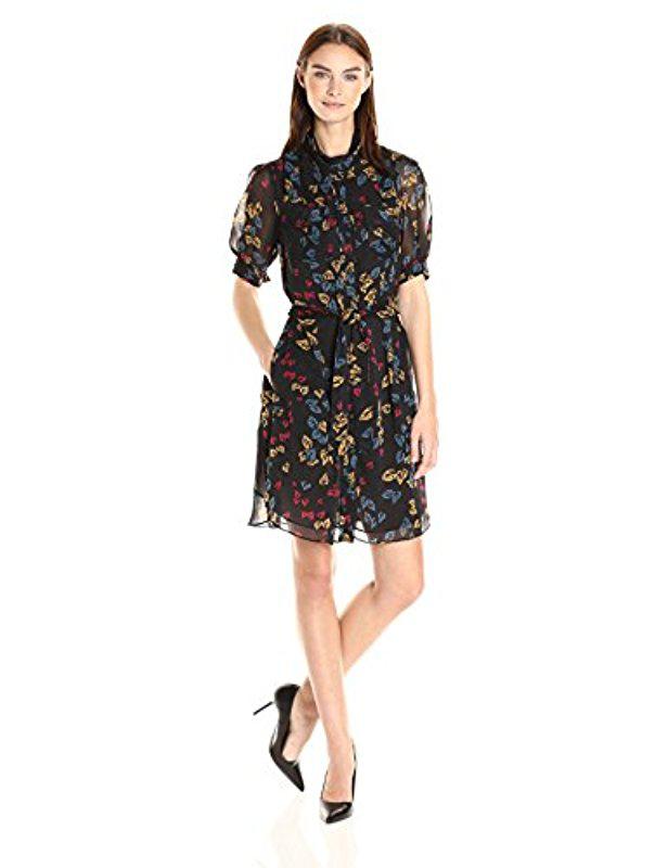 calvin klein floral chiffon shirtdress