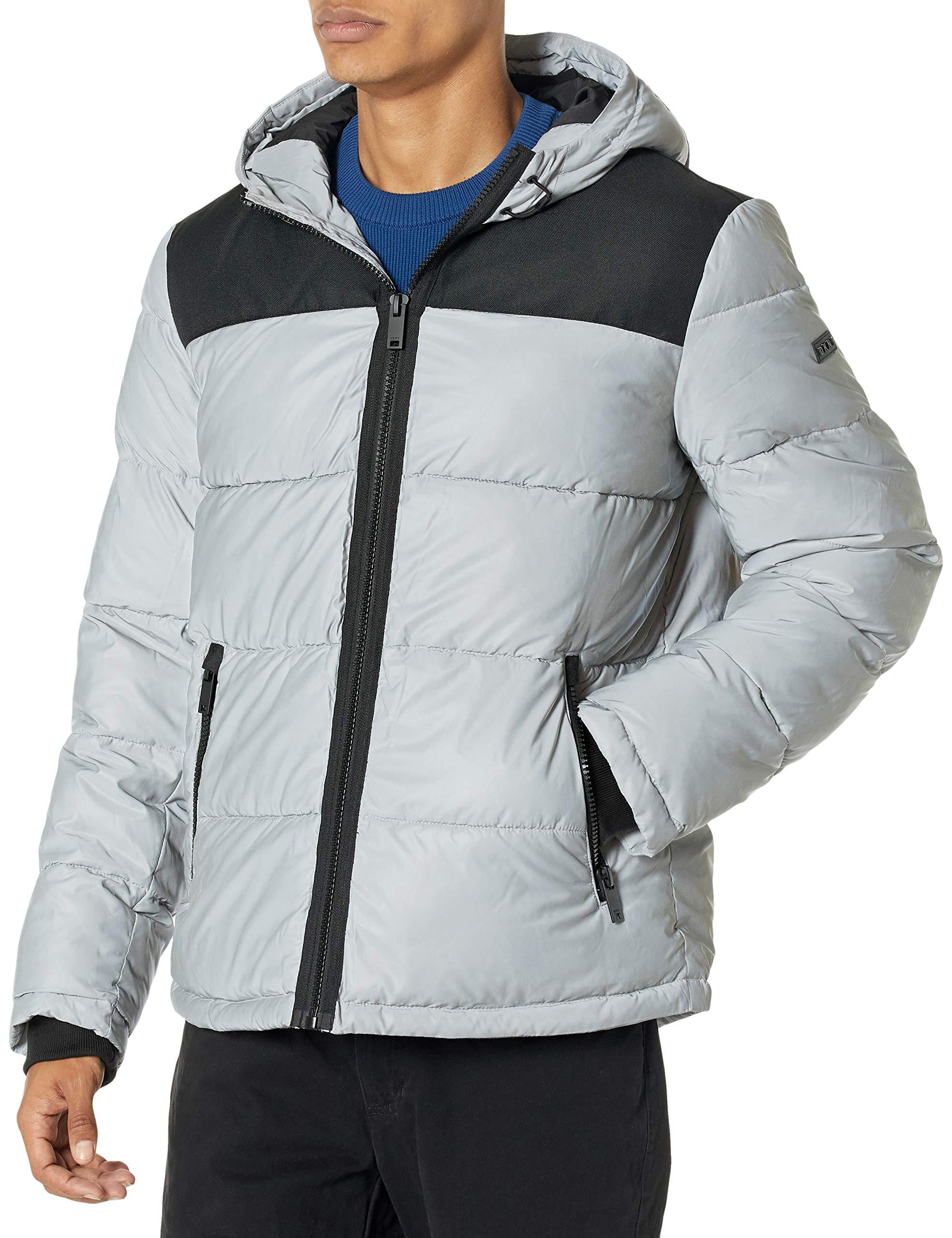 DKNY Synthetic Shawn Quilted Mixed Media Hooded Puffer Jacket in Silver  (Metallic) for Men - Save 14% - Lyst