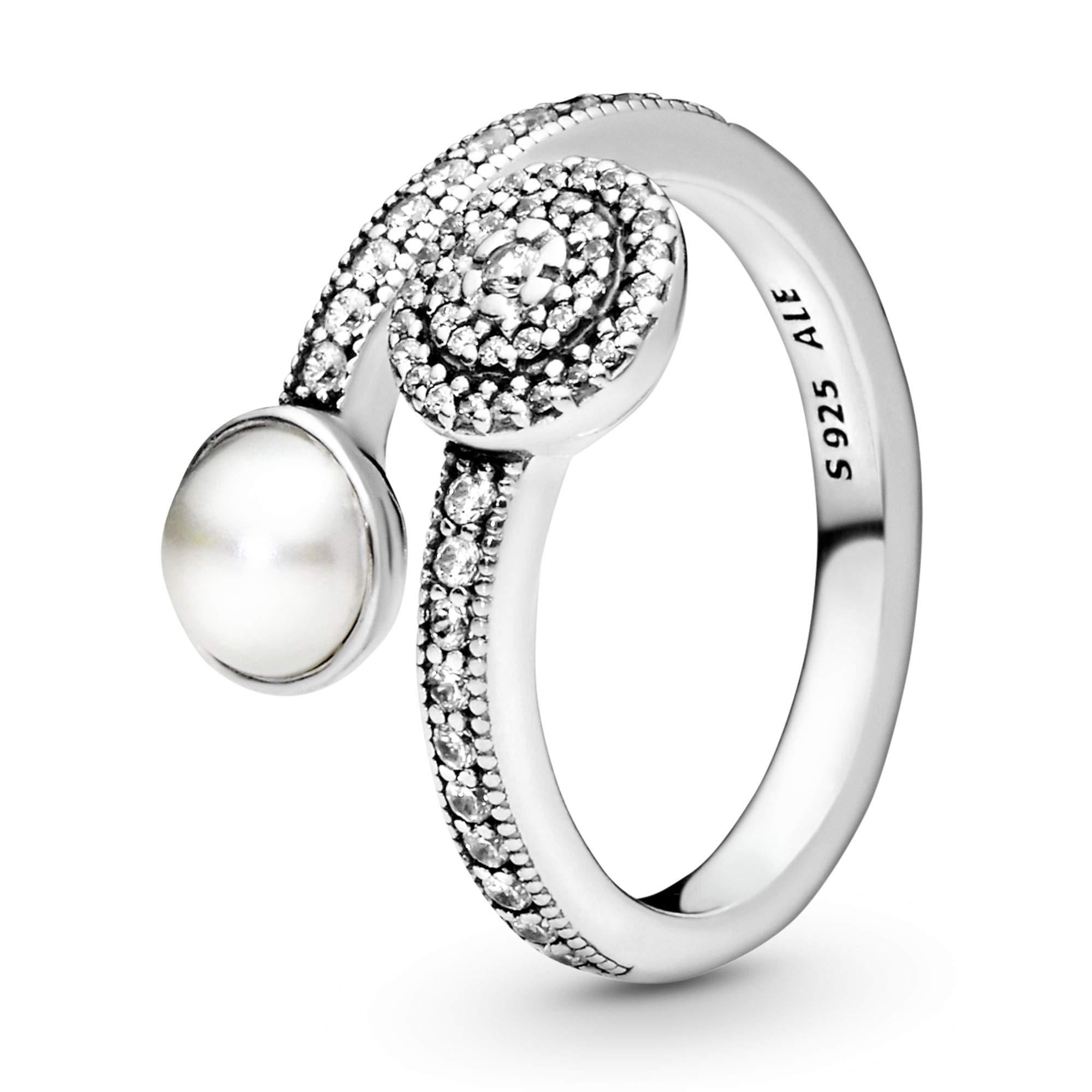 PANDORA Offener Ring Strahlendes Leuchten in silber mit einem Zirkonia und  einer Perle am Ende Gr. 54 in Mettallic | Lyst DE